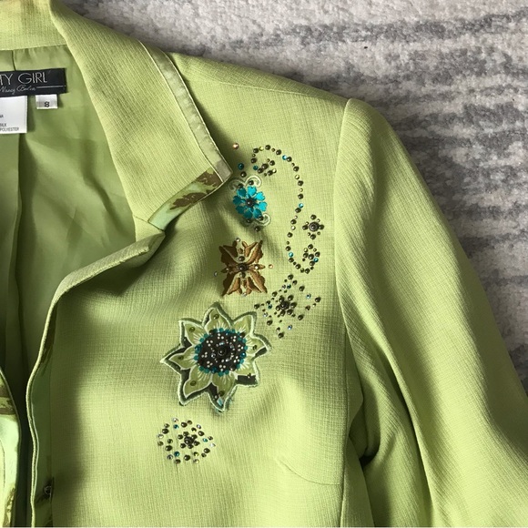 VINTAGE NANCY BOLEN CITY GIRL LONG SLEEVED 100%SILK FULLY LINED ORNATE BLAZER - Picture 6 of 8